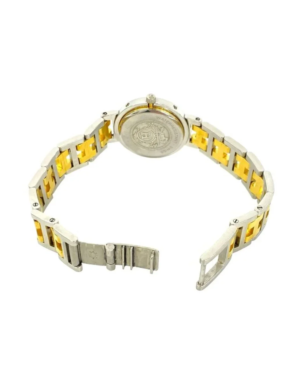 Hermes Clipper Stainless Quartz Watch Wrist Silver Gold
